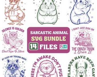 Bundle animal sarcastique SVG, animal rétro svg, svg chemise raton laveur drôle, canard humoristique impertinent png, tendance chat sarcastique citations svg