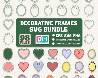 Bundle de cadres décoratifs SVG, SVG de cadre classique, Svg de cadres fleuris vintage, bordures d'étiquettes, clipart bannières, clipart bordure couronne botanique.