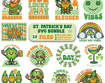 Lot SVG de la Saint-Patrick | Clipart nain et trèfle | Fichiers de découpe Cricut