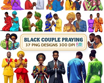 Ensemble de cliparts PNG Couple noir priant, Couple chrétien priant, mariage chrétien Clipart prière bénie, Couples chrétiens croyants.