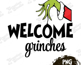 Bienvenidos Grinchs, cartel navideño para puerta PNG (descarga digital)