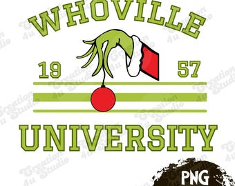 Grinch Whoville University PNG, Letrero navideño para puerta (Descarga digital)