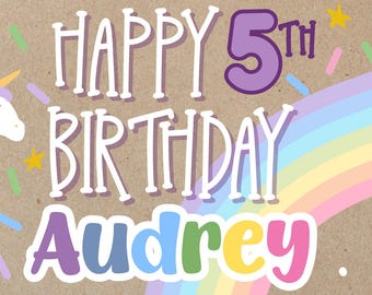 Customizable Unicorn Birthday Banner, Canva, Editable Design, file for download