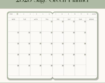 2026 Sage Green Digital Planner for iPad & Goodnotes | Dated | Monthly, Weekly | Landscape Hyperlinked | PDF