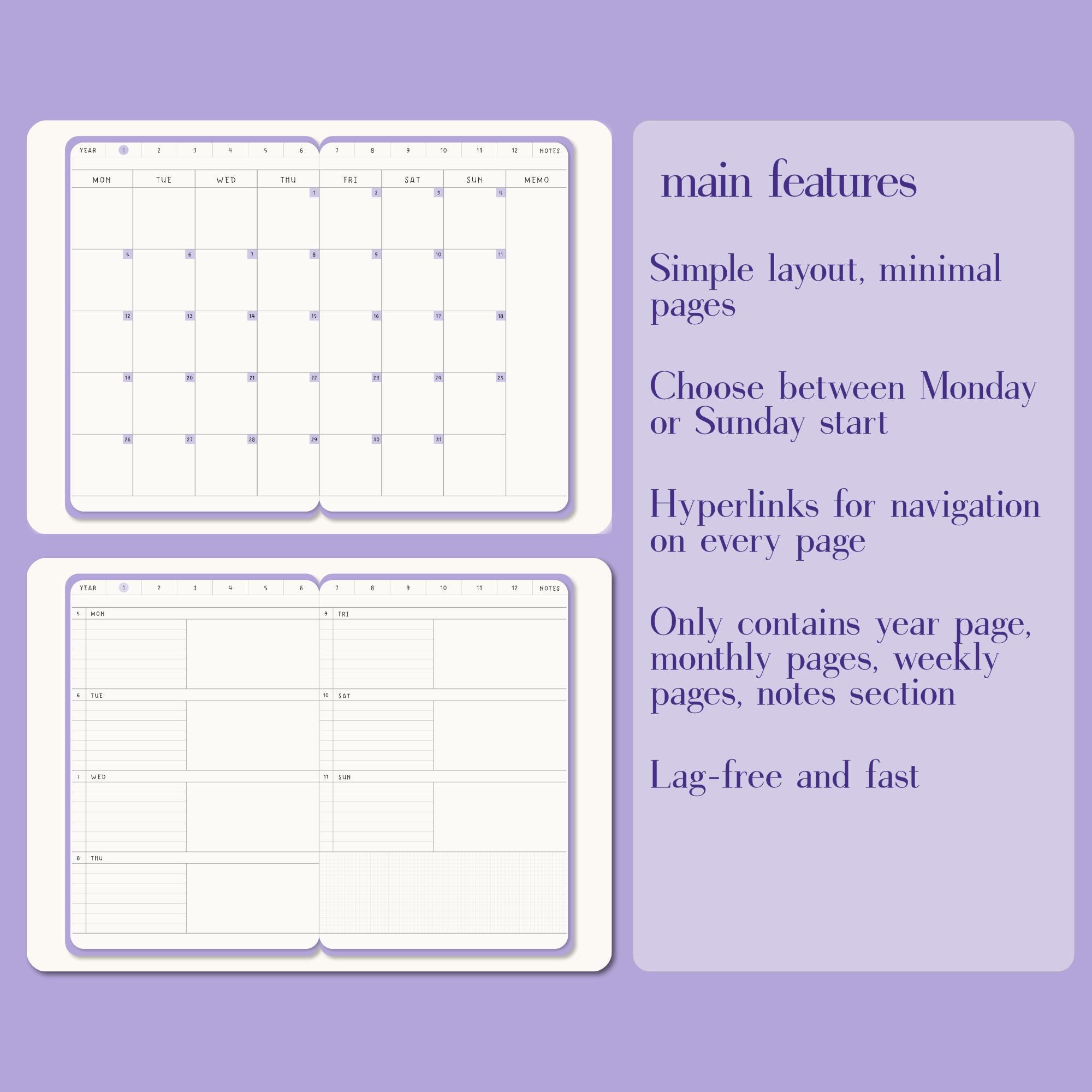 2026 Lilac Purple Digital Planner for iPad & Goodnotes | Dated ...