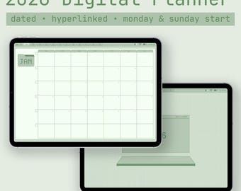 2026 Dated Green Digital Planner for iPad & Goodnotes | Dated | Monthly, Weekly, Daily | Landscape Hyperlinked