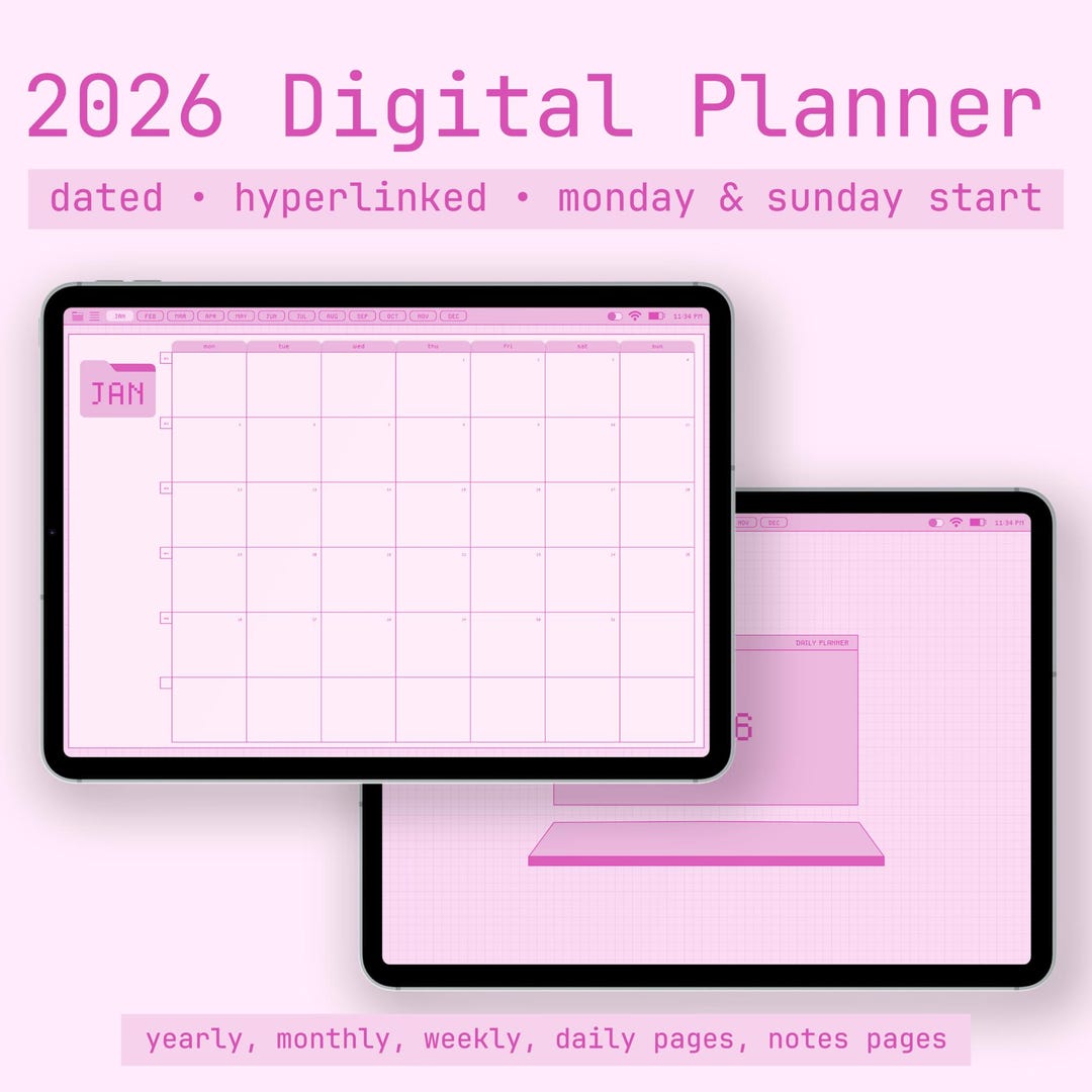 2026 Dated Pink Digital Planner for iPad & Goodnotes | Dated | Monthly ...
