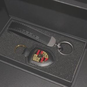 For Porsche Leather Keychain: Car Crest Key Ring - German Made