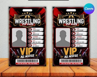 Wrestling VIP ID Badge Template, Editable Wrestling Event Pass, Sports VIP Credential, Wrestler Access Badge, Canva Printable Template