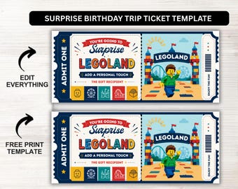 legoland Ticket Template  | Editable Canva Surprise Ticket | Printable Adventure Park Pass | Custom Reveal Ticket | Digital Party Ticket