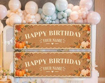 Editable Fall Birthday Banner Template, Autumn Birthday Party Decor, Pumpkin Birthday Banner, Cozy Fall Celebration, Canva Printable