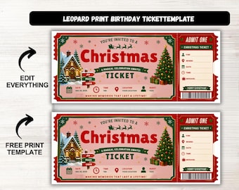 Christmas Ticket Template, Editable Christmas Party Ticket, Holiday Event Ticket, Printable Christmas Voucher, Canva Ticket Template