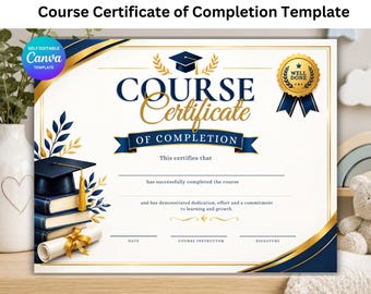 Course Certificate of Completion Template, Editable Training Certificate, Professional Course Award, Certification Template,