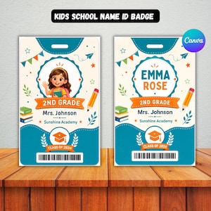 Kids School Name ID Badge | Editable Student Photo ID Card | Printable School Name Tag | Child Identification Badge | Edit Online with Canva