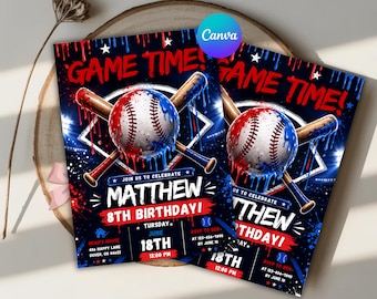 Baseball Drip Birthday Invitation Template, Editable Baseball Birthday Invite, Sports Theme Party Invitation, Digital Download