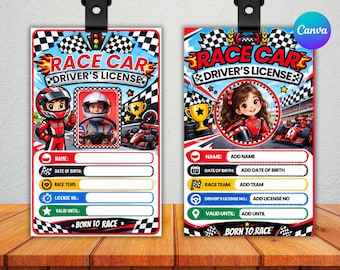 Race Car Driver's License Printable, Editable Racing License, Kids Driver License, Race Car Party Printable, Editable Canva Template