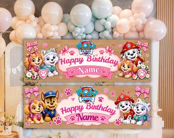 Puppy Rescue Girl Birthday Banner, Cute Dog Birthday Party Decor, Editable Puppy Party Banner, Girls Birthday Decoration, Canva Template