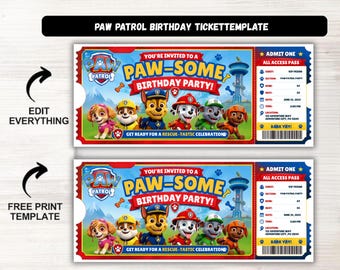 Rescue Puppy Birthday Ticket Template, Editable Puppy Party Ticket, Kids Birthday Printable, Puppy Adventure Pass,