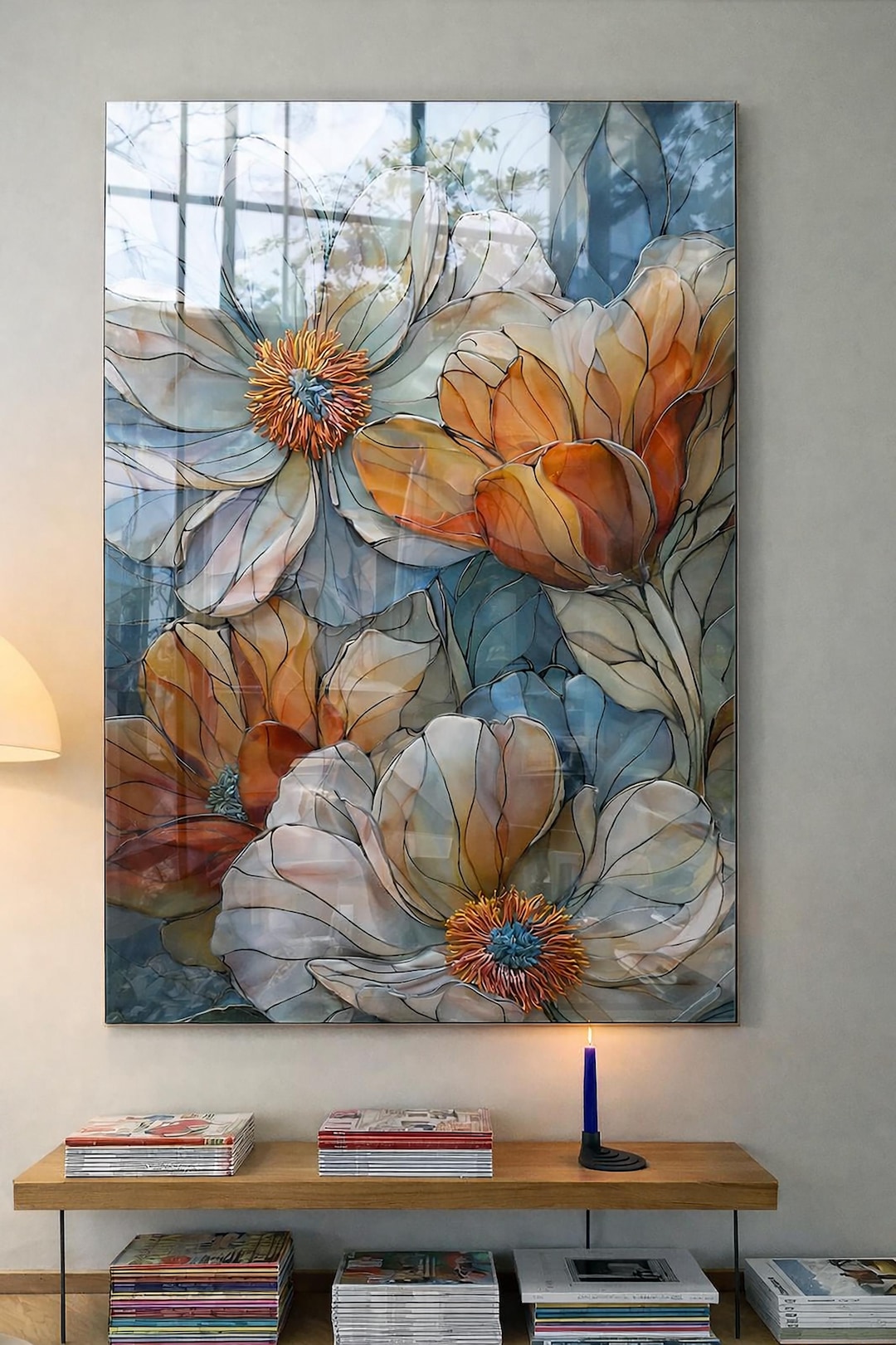 Stained Glass Floral Wall Art – Elegant Botanical Glass Panel Decor - Etsy