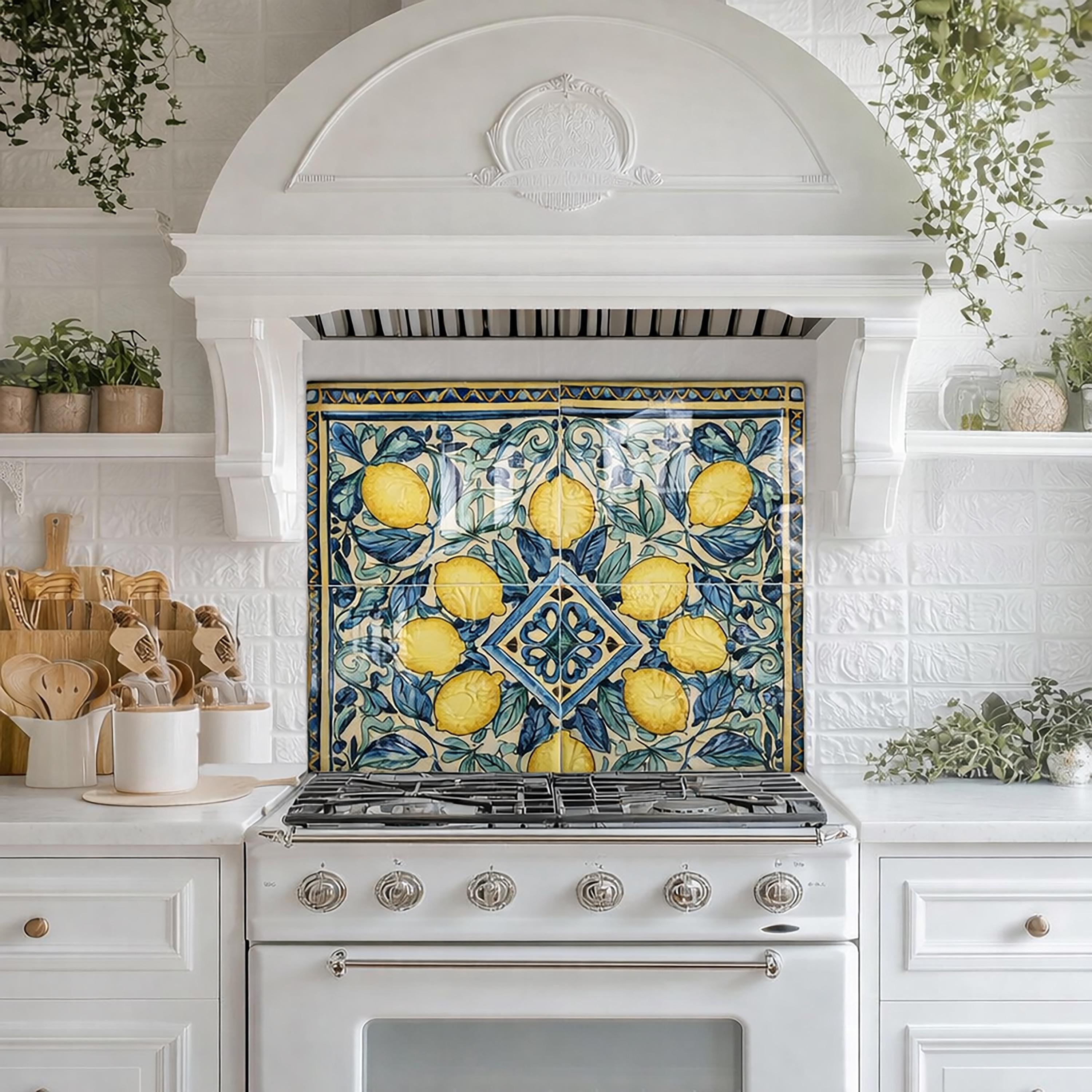 Lemon Splashbacks Mediterranean Lemon Tile Glass Kitchen Backsplash | Vintage Italian ...