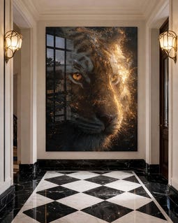 Golden Tiger Glass Wall Art – Dark Luxury Power Animal Cinematic Decor By NmGlassWallArt By NmGlassWallArt Shop owned by Nisa 9 months on Etsy