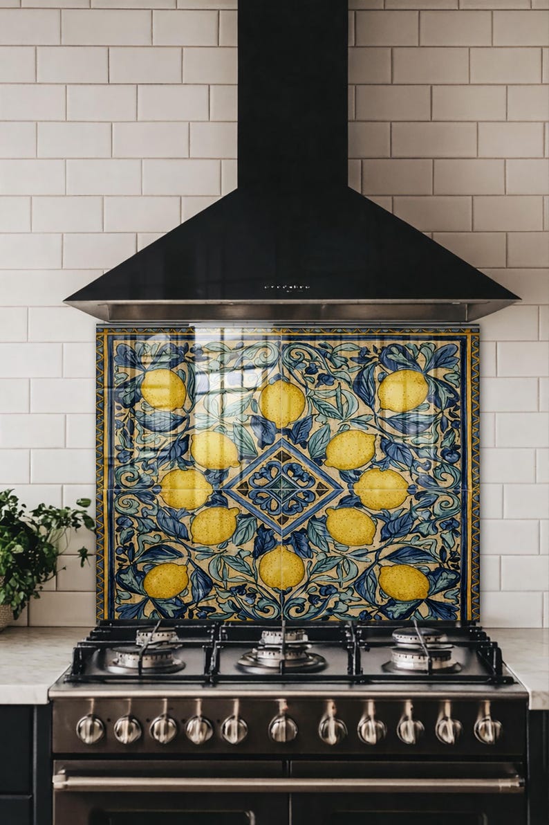 Lemon Splashbacks Mediterranean Lemon Tile Glass Kitchen Backsplash | Vintage Italian ...