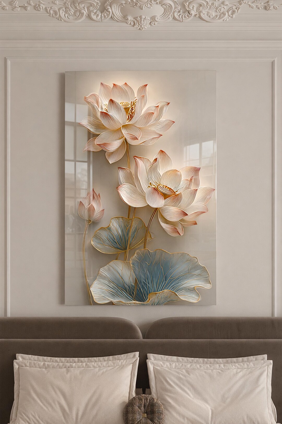 Luxury Lotus Wall Art, Gold Botanical Floral Glass Panel Decor - Etsy