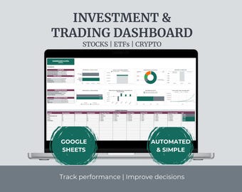 Trading Journal Spreadsheet | Investment Portfolio Tracker | Benchmark Comparison | Stock Market Crypto Log | Google Sheets