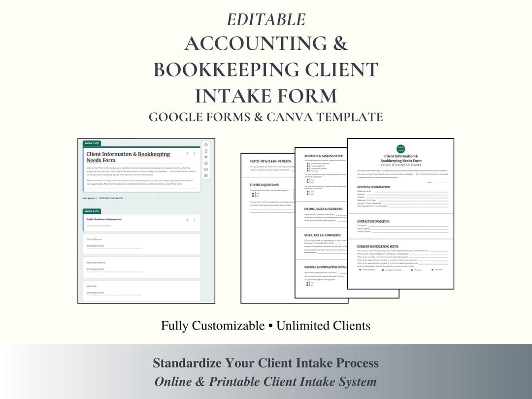 Editable Accounting - Bookkeeping Intake Template | Freelance ...