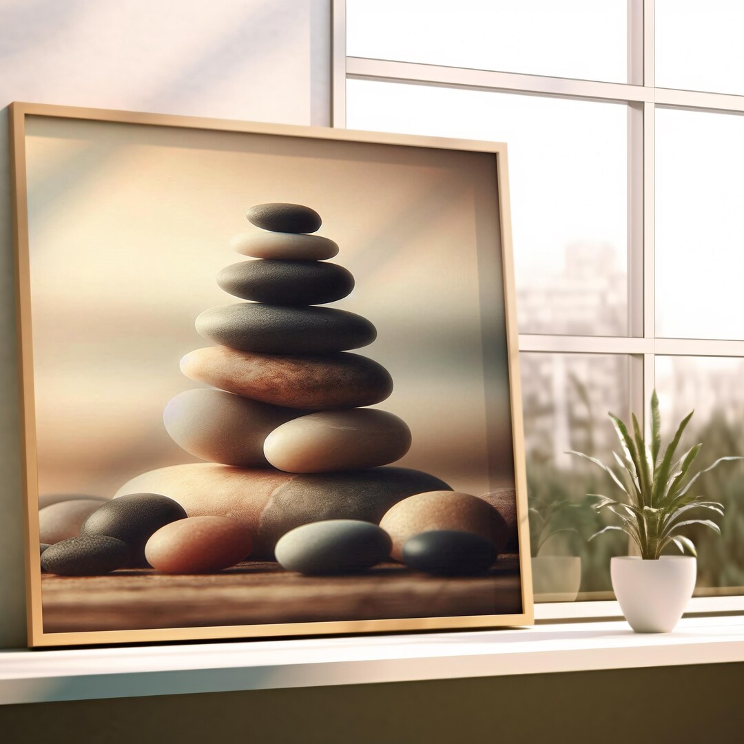 Meditative Stone Arrangement – Minimalist Zen Balance | Japandi Wall ...