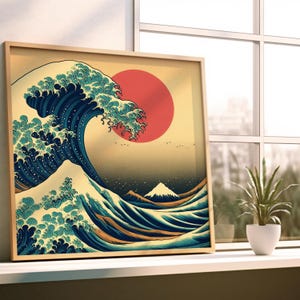Ukiyo-e Great Ocean Wave Art | Japanese Sea Illustration | Rising Sun Wall Decor