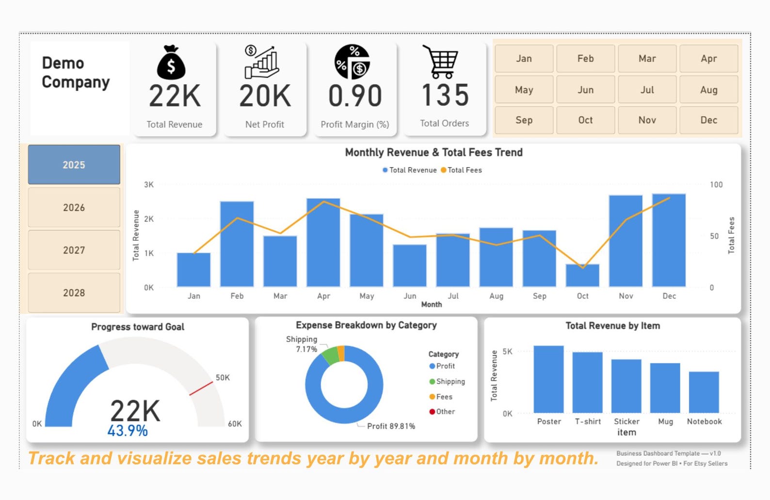 Etsy Sales Dashboard – Power BI Template for Sellers (CSV Ready) - Etsy