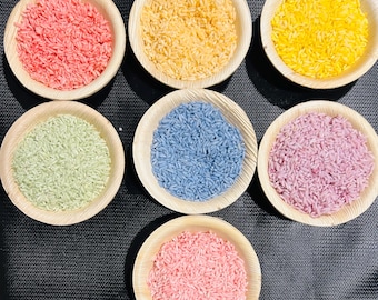 Volledig natuurlijke pastel regenboogrijst Sensorisch spelen Rijst Montessori en leeractiviteit peuter