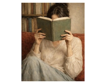Victorian Woman Reading Book Art Print – Classical Oil Painting, Book Lover Literary Wall Art, Antique Victorian Decor