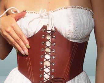 Corset Belt Underbust Waist Cincher Belt | Leather Handcrafted front lacing| Gothic punk waist belt| Viking style| medieval pirate belt