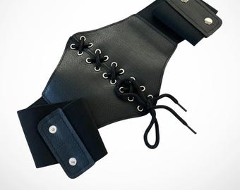 Cintura corsetto nera / Cintura rinascimentale con lacci / Abito da sposa gotico medievale / Cintura per costume vichingo / Cintura steampunk