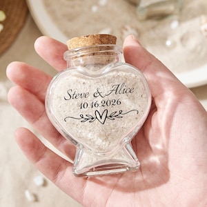 Pote de areia em formato de coração personalizado para lua de mel, garrafa de lembranças da praia personalizada, recordações de viagem e férias, presente de praia para casais, lembrancinha de casamento para madrinhas