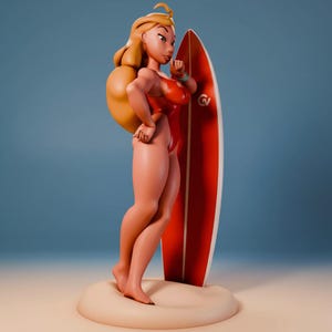 Hawaii Rettungsschwimmer 3D Bemalte Figur | Lilo Stitch Hawaii Surfer Sammler Statue | Strandmädchen Bild 3