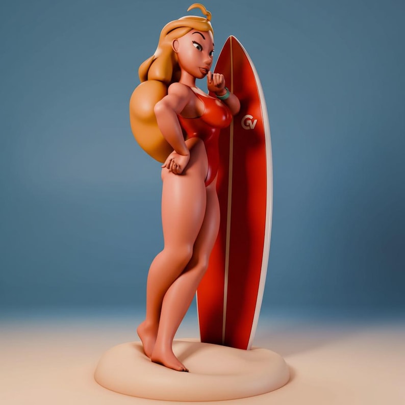 Hawaii Rettungsschwimmer 3D Bemalte Figur | Lilo Stitch Hawaii Surfer Sammler Statue | Strandmädchen Bild 3
