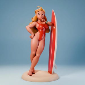 Hawaii 3D hand-painted resin figure from Lilo and Stitch, Hawaii surfer girl collectible statue with red swimsuit and surfboard