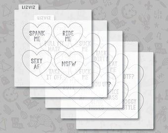 Naughty Conversation Heart Candy Cookie Stencil. Valentines.