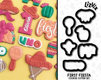 final fiesta Cinco de Mayo Cookie Cutters Mini set of 6 cookie cutters. With Stamp Option.