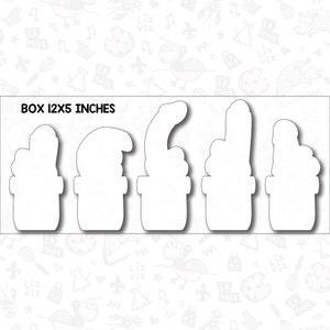 May include: Five blank printable gift tags shaped like cacti in a 12x5 inch box. The tags are white and have a simple outline.