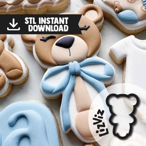 baby rattle bear cookie cutter with bow STL instant download