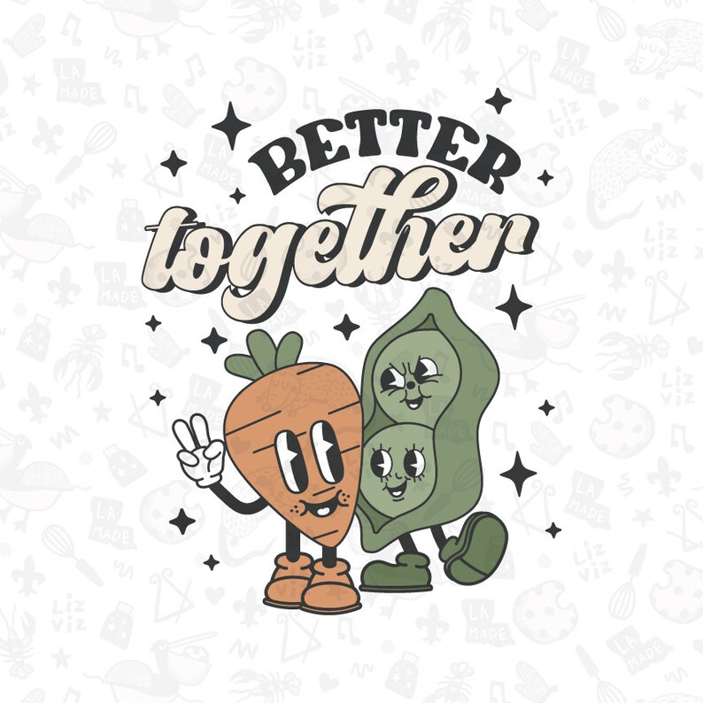 Retro Valentine PNG. Peas and Carrot PNG. Retro Valentines Etsy