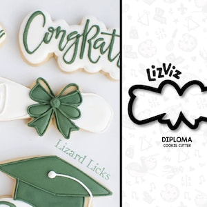 Diploma de graduación con lazo. Cortador de galletas. Diploma.