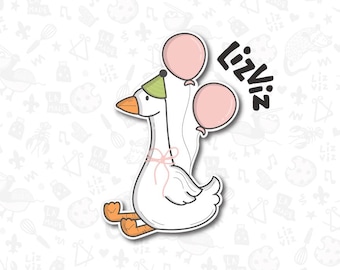goose cookie cutter with party hat and balloons