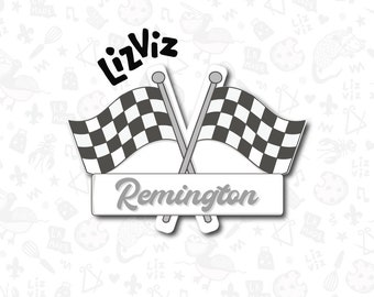Race Flag Plaque Cookie Cutter. Racing Cookie Cutter. Two Fast.