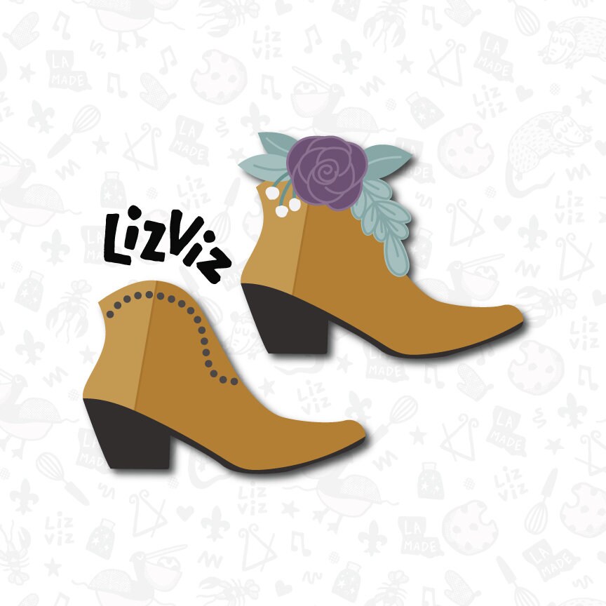 Low Cut Boot Cookie Cutter with floral option Disco Cowgirl Cookie Cutter