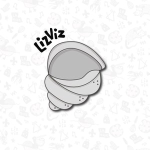 Puede incluir: Una ilustración estilizada en gris de una concha con el texto "LizViz" encima.